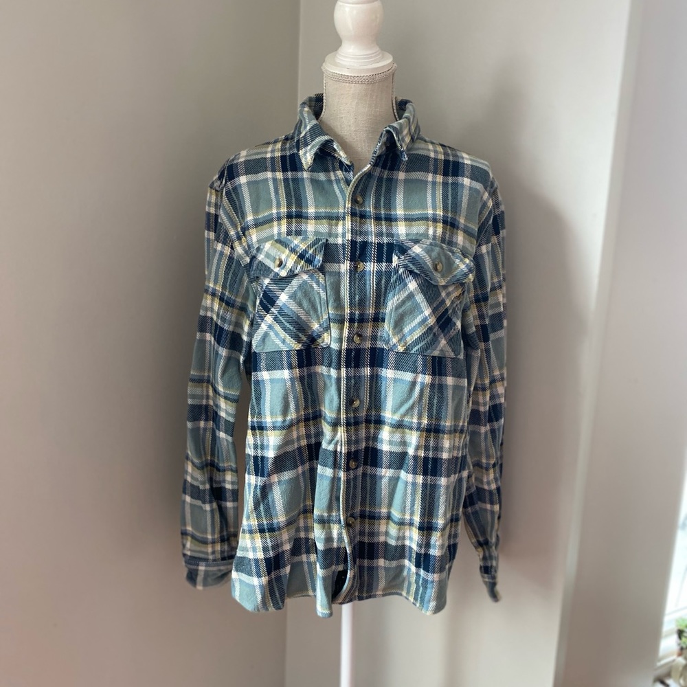 Tilly’s RSQ Blue Cream Black Plaid Heavy Cotton Button Shirt